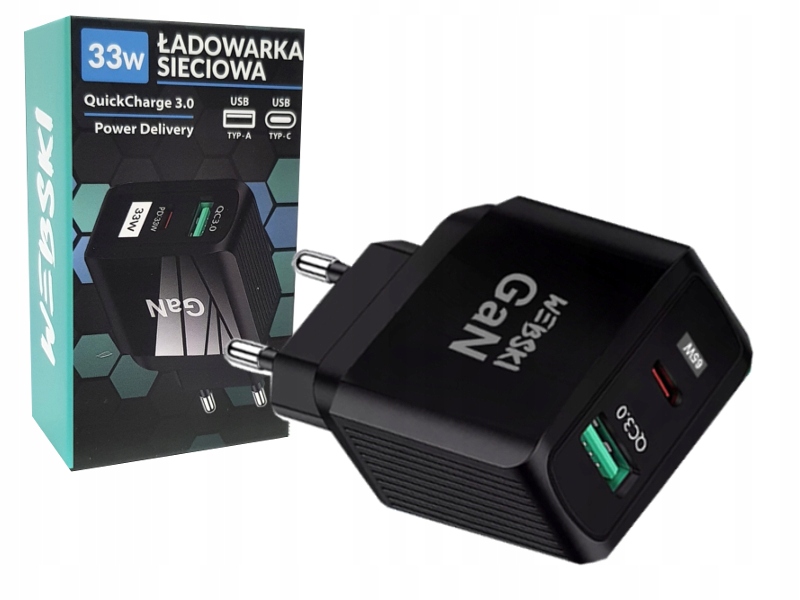 

Szybka Ładowarka Sieciowa Kostka 2 Porty Usb 33W