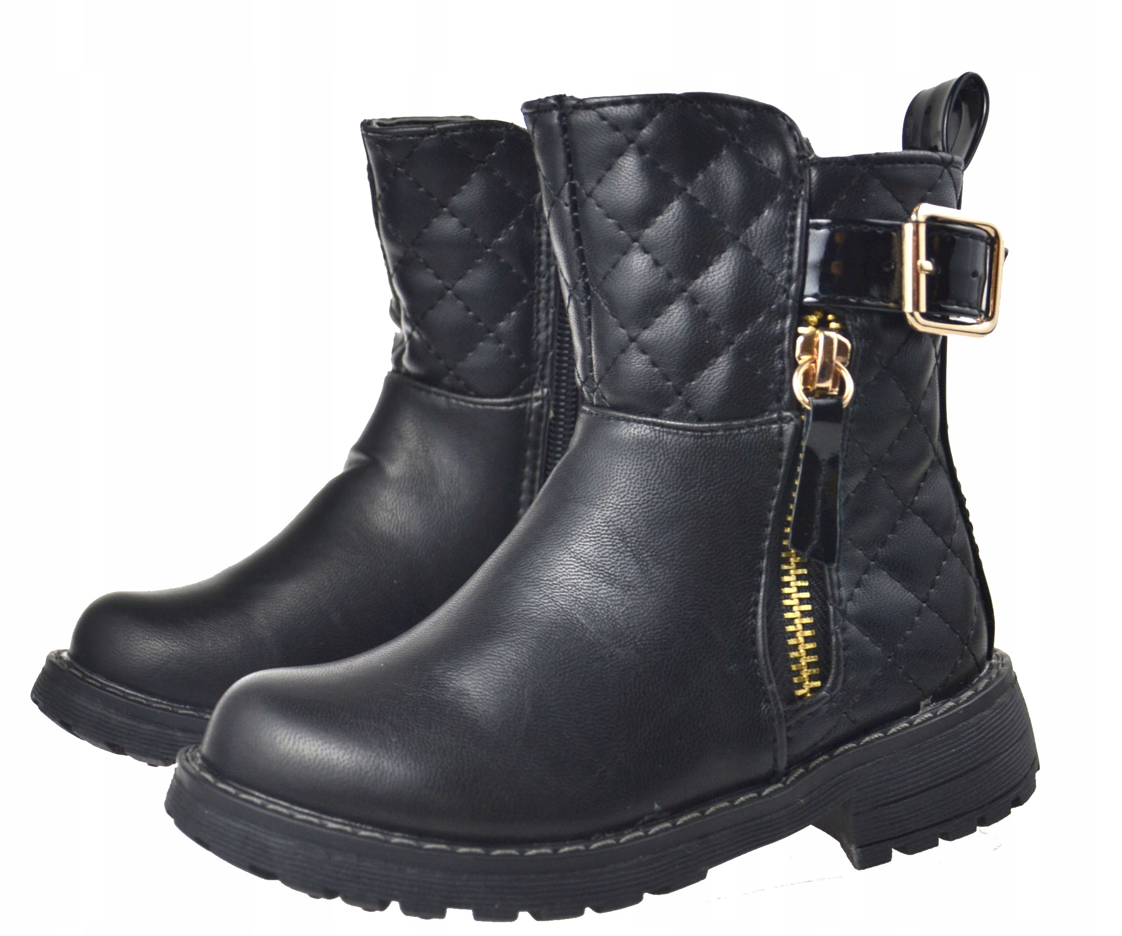 Kids Botki Pikowane Klamra Ciepłe Czarne Złote r29 Marka Haker