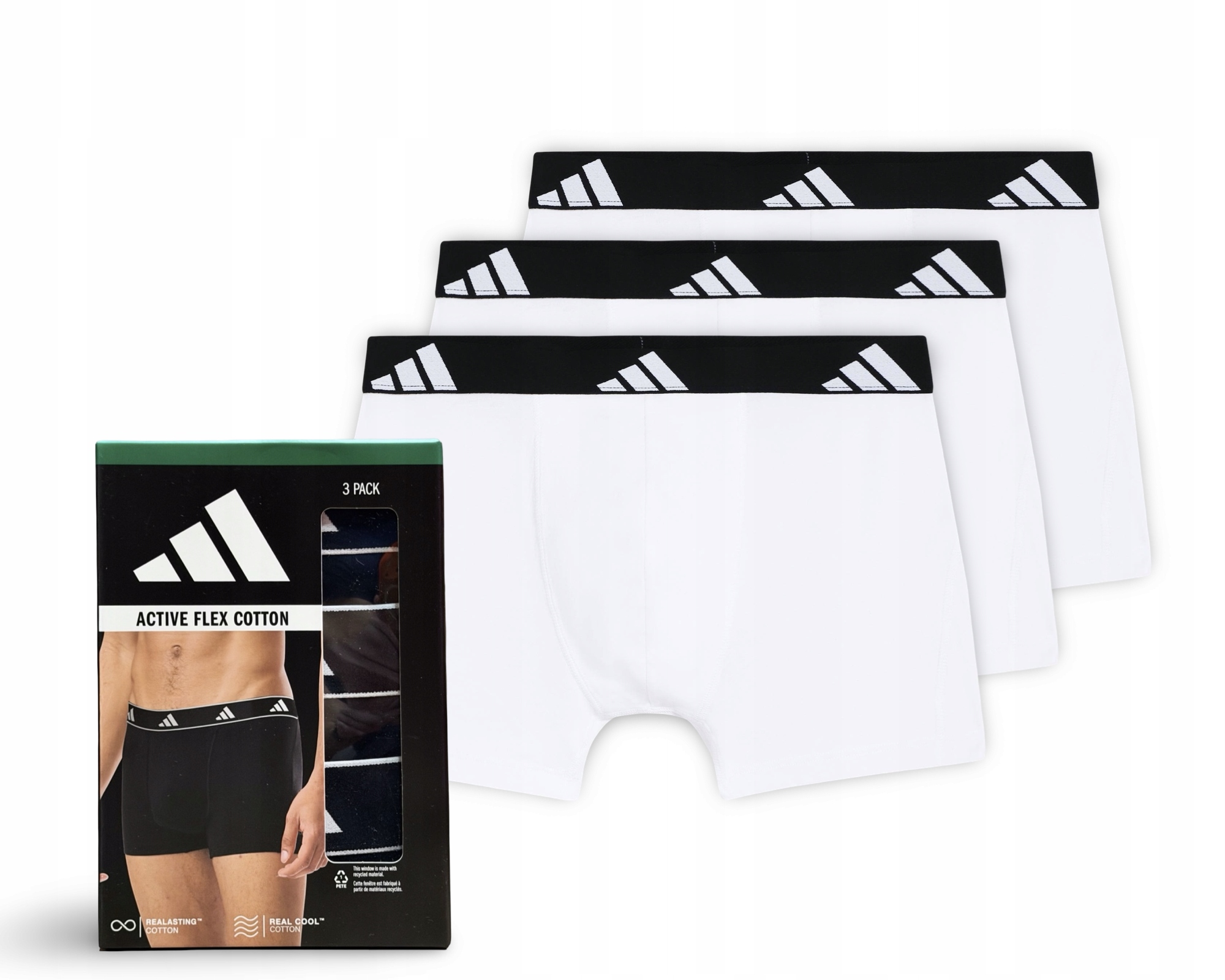 3x bokserki męskie Adidas Oddychające Białe bawełniane 3 Pak L
