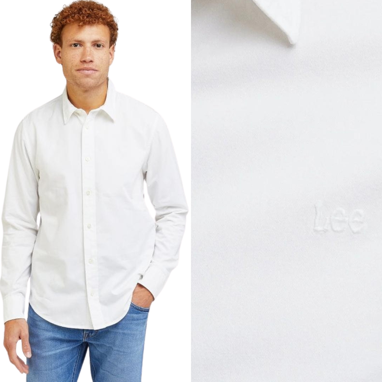 Lee Patch Shirt Bright White bílá lněná košile s malým logem Regular XL