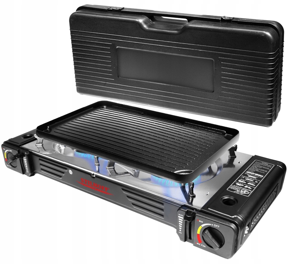 Turistický gril Stilhoff 2 hořáky z nerezové oceli grilovací deska 3