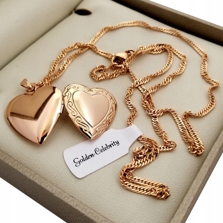 ZŁOTY ŁAŃCUSZEK SINGAPUR+SERDUSZKO NA ZDJĘCIE 18K Kod producenta Prezent dla Babci Mamy Żony Kobiety 925