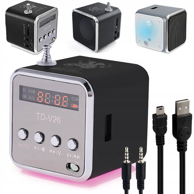 GŁOŚNIK BEZPRZEWODOWY PRZENOŚNY MINI RADIO FM LED BLUETOOTH MOBILNY MICROSD