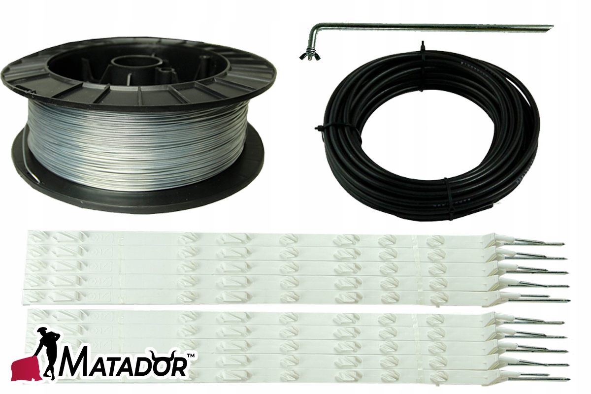 DUŻY ZESTAW ELEKTRYZATOR PASTUCH SIECIOWY NA BYDŁO DZIKI DZIK 10J Marka Matador