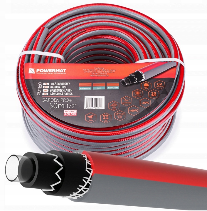 Wąż Ogrodowy Do Wody 1/2'' 50m 6 Warstwowy 30 Bar