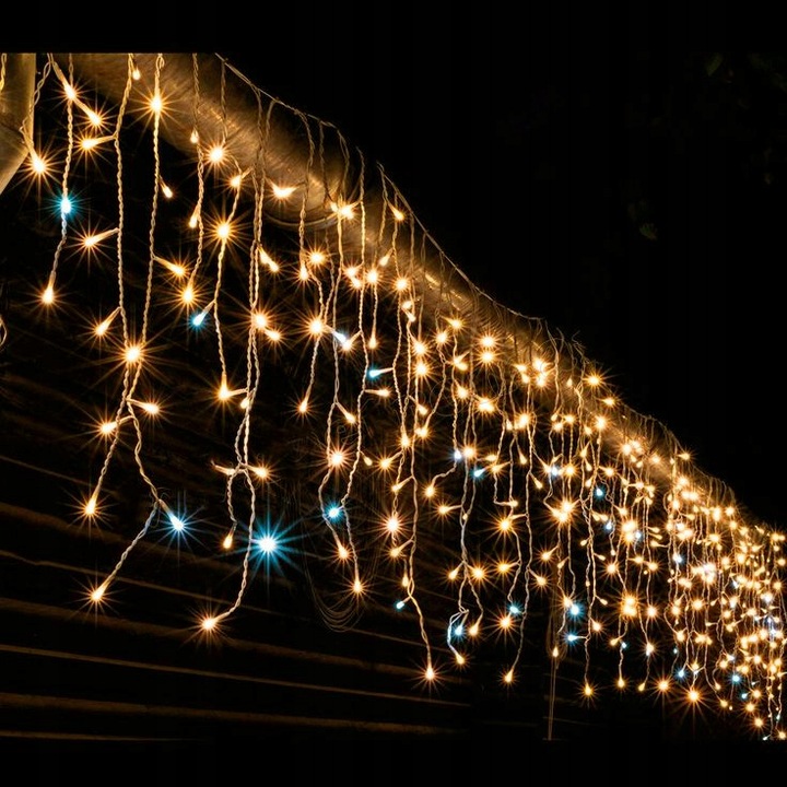 SOPLE 500 LED KURTYNA LAMPKI ZEWNĘTRZNE IP44 FLASH Białe CIEPŁE 25M GRUBE Motyw sople