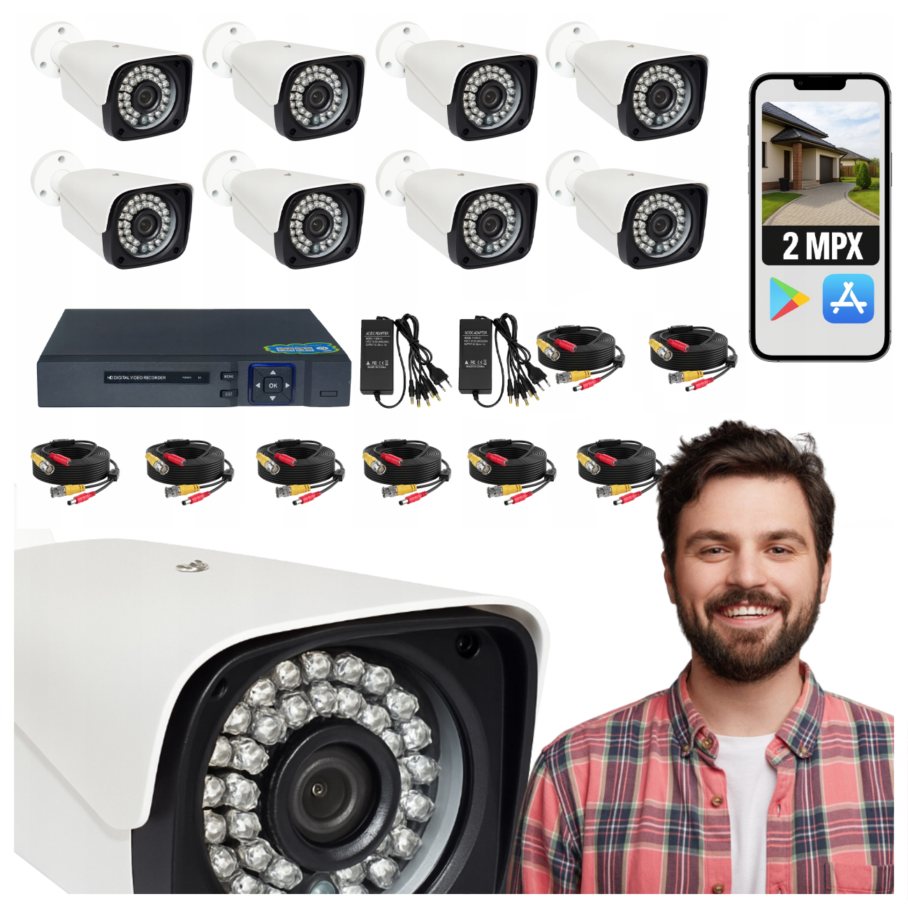 Zestaw do monitoringu SET8chD_FULLHD 8 kamer zewnętrznych FULL HD