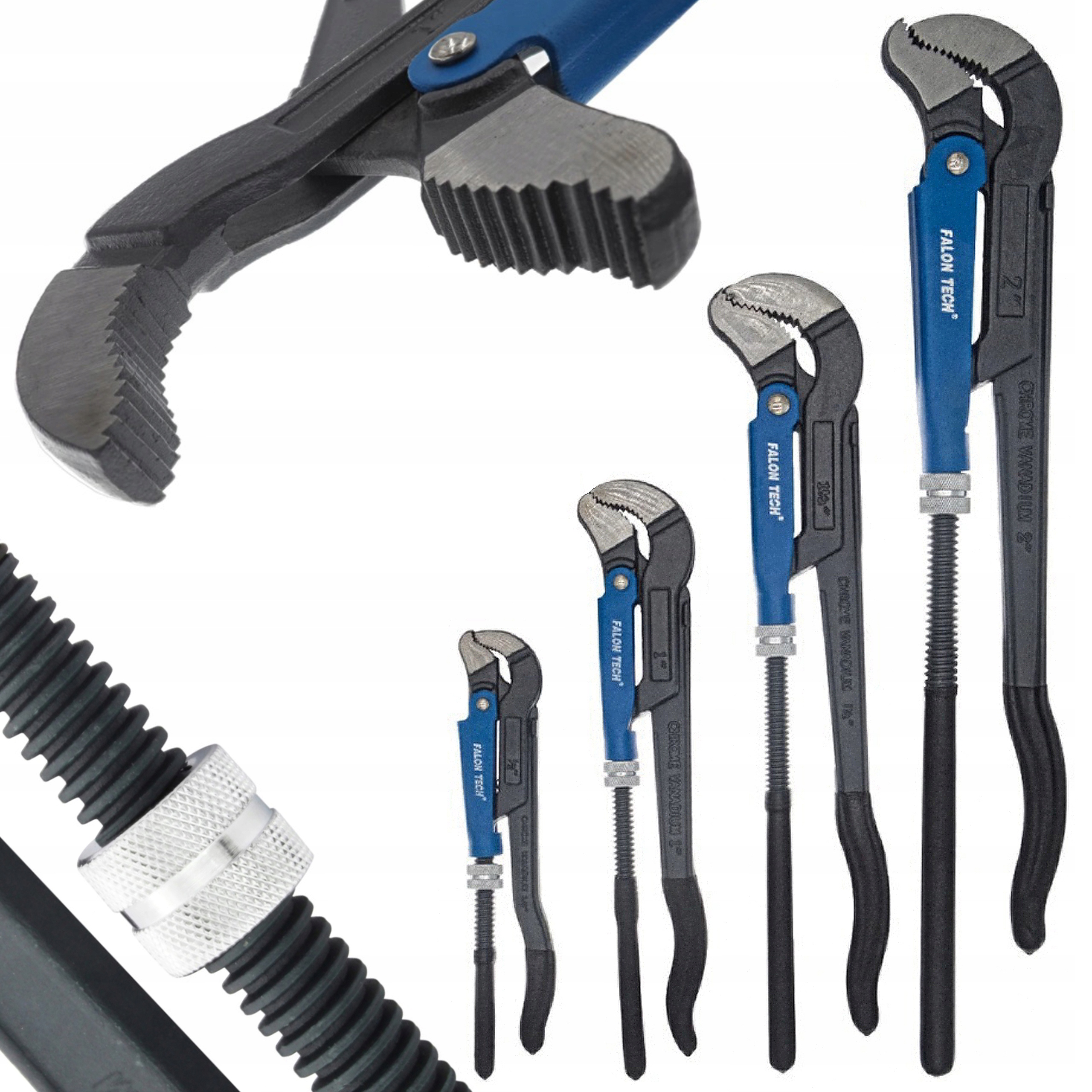 Klucze Szczypce Nastawne Żabka Typu Szwed Zestaw 4szt 1/2" 1" 1,5" 2"