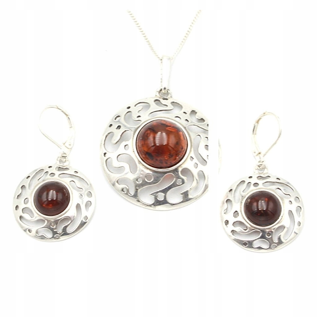 Komplet Stříbro 925, sada s jantarem Řetízek