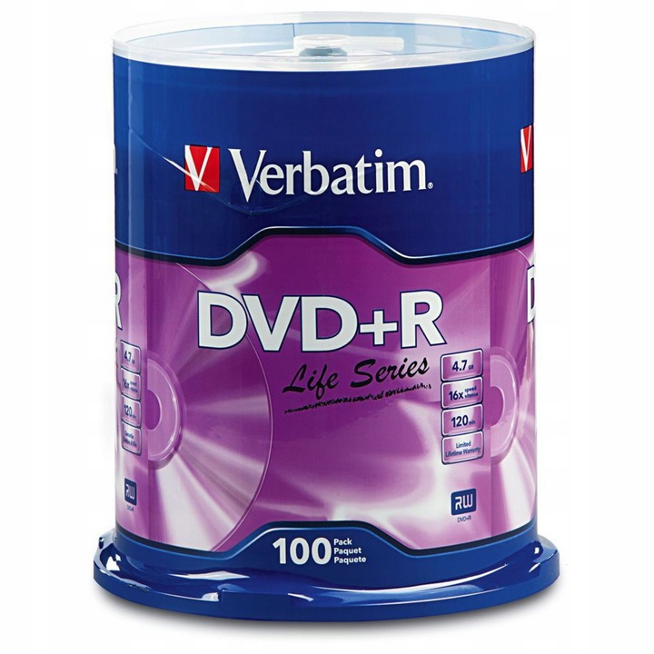 

Płyty Verbatim Dvd+r 4,7GB 16x Cake 100 sztuk