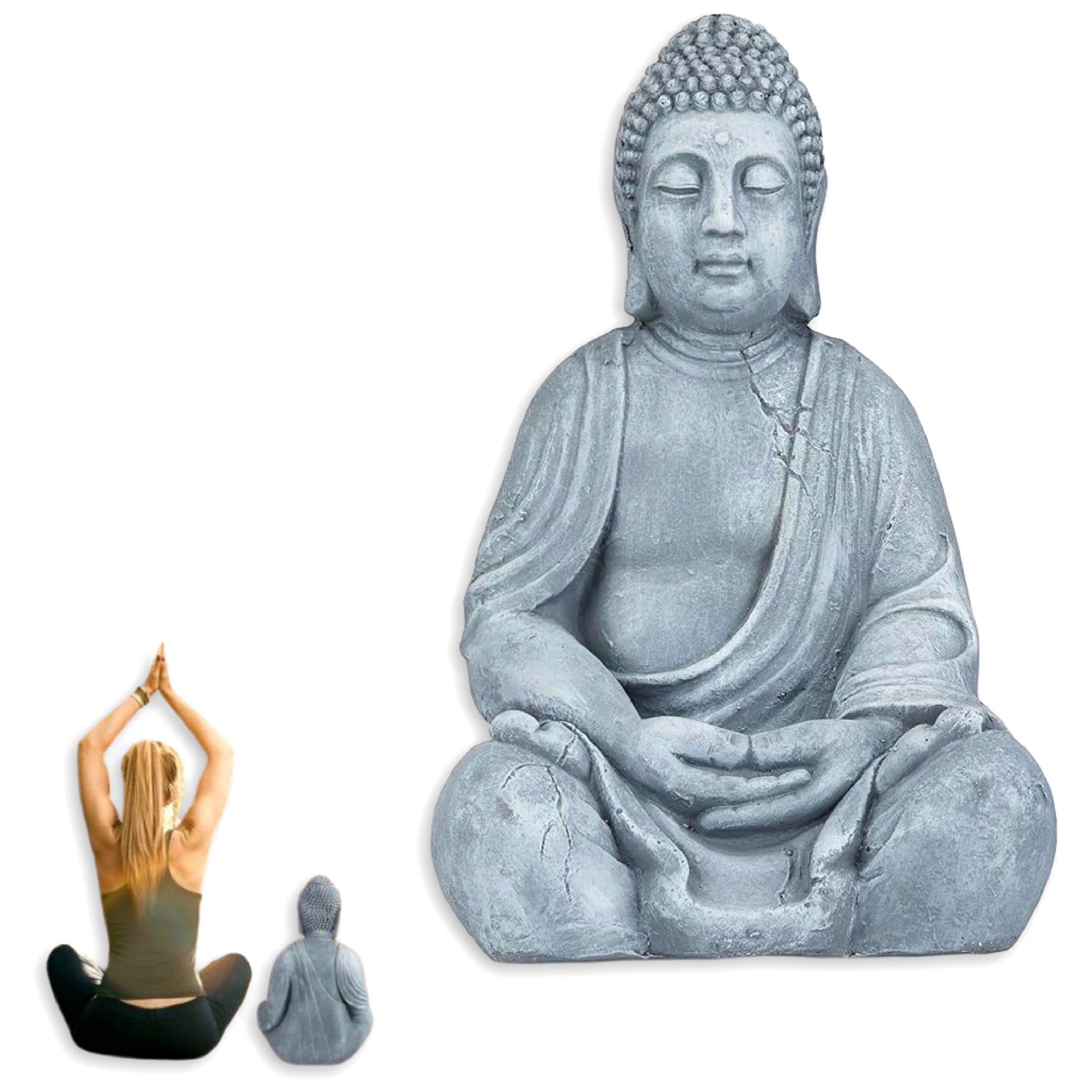 Figurka Budhu Záhradná 50 cm Svetlošedá Živica Feng Shui Vonku