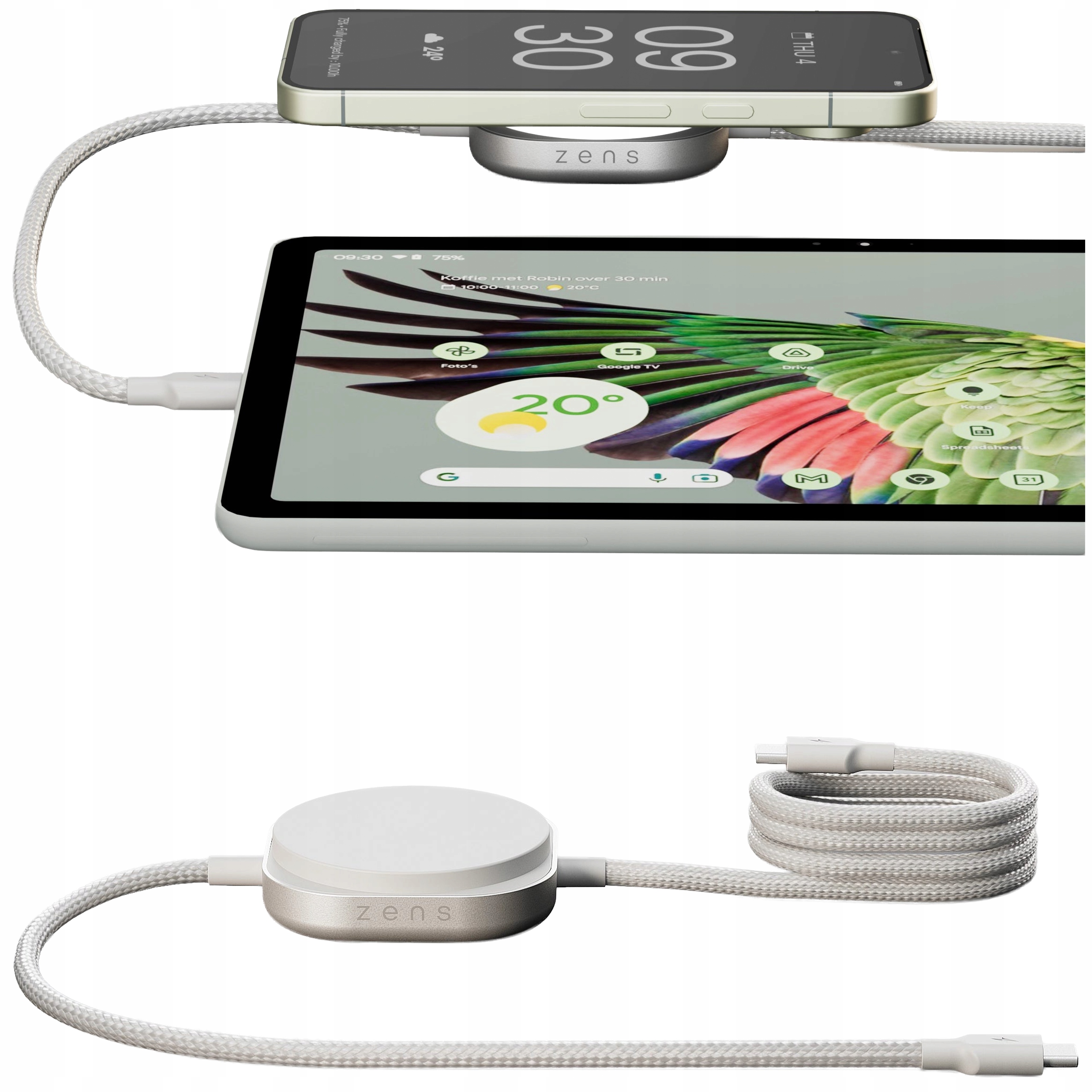 Zens Usb kábel C-C Pro 2 Magnetický kábel Usb-c Qi2 15W pre 2 zariadenia
