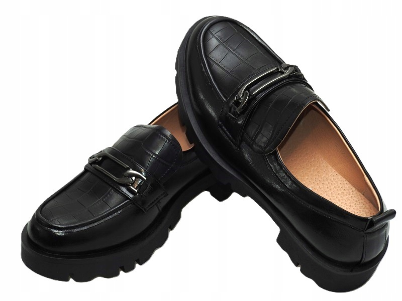 Czarne półbuty mokasyny na platformie Black r.41 Marka inna