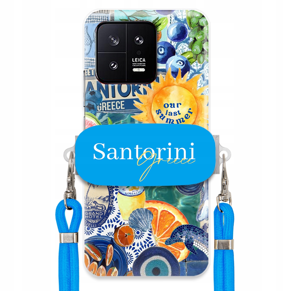 Puzdro pre Xiaomi 13 Modré Crossbody vodítko držiak Santorini Sea Vibes
