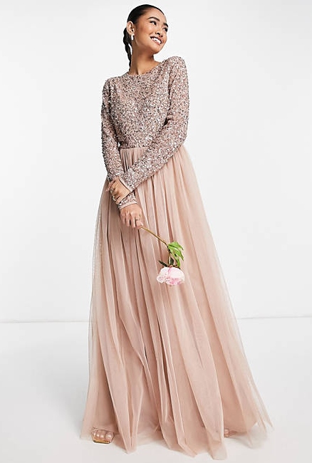 Flitrová Zdobená Tylová Koktejlová Šaty Maya Pro Nadýchané 54 7XL