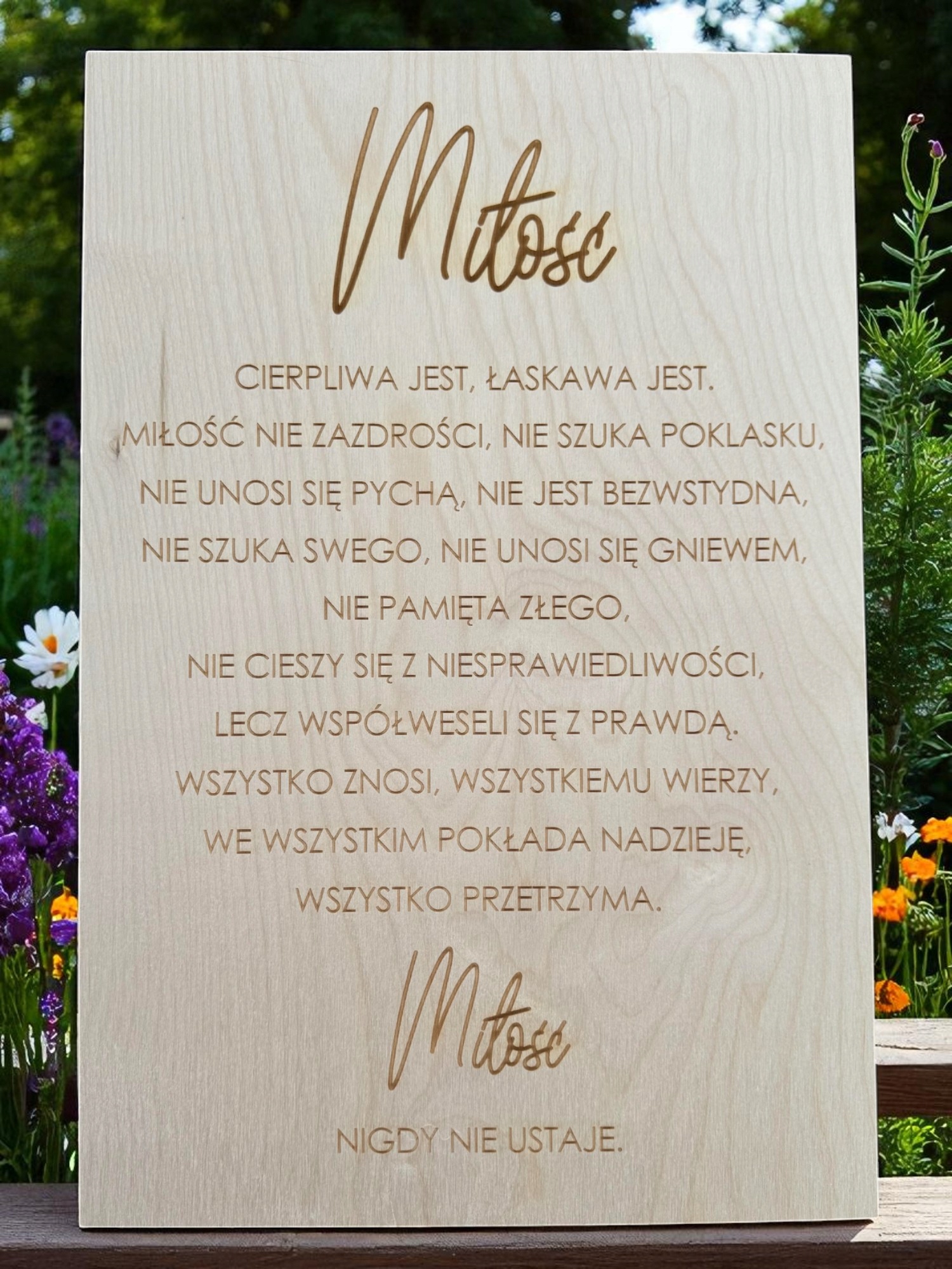 Tablica Hymn o Miłości na Wesele Jasna Boho Rustykalna