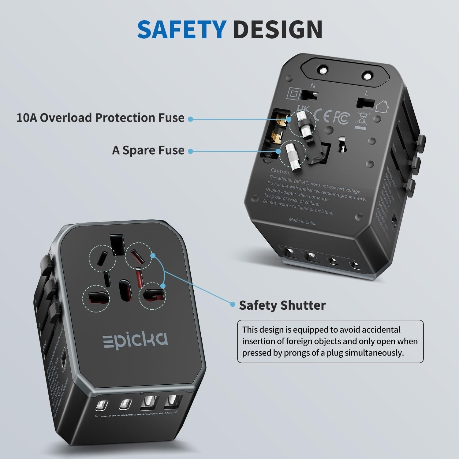 EPICKA Adapter Podróżny Uniwersalny 30W 3 USB-C 2 USB-A Na Cały Świat — miniatura 4