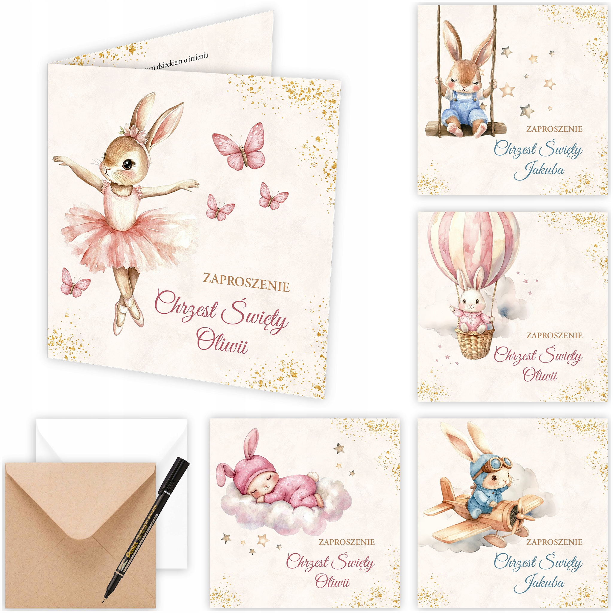 ZAPROSZENIA NA CHRZEST I ROCZEK PERSONALIZOWANE DLA DZIEWCZYNKI I CHŁOPCA