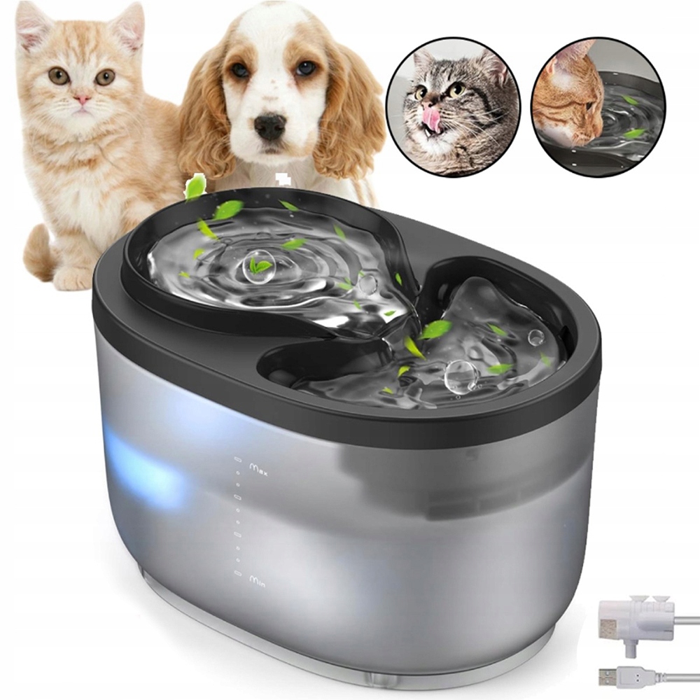 Levně Fontána Napáječka pro kočky 2.3 L Tichý filtr Napájecí zdroj