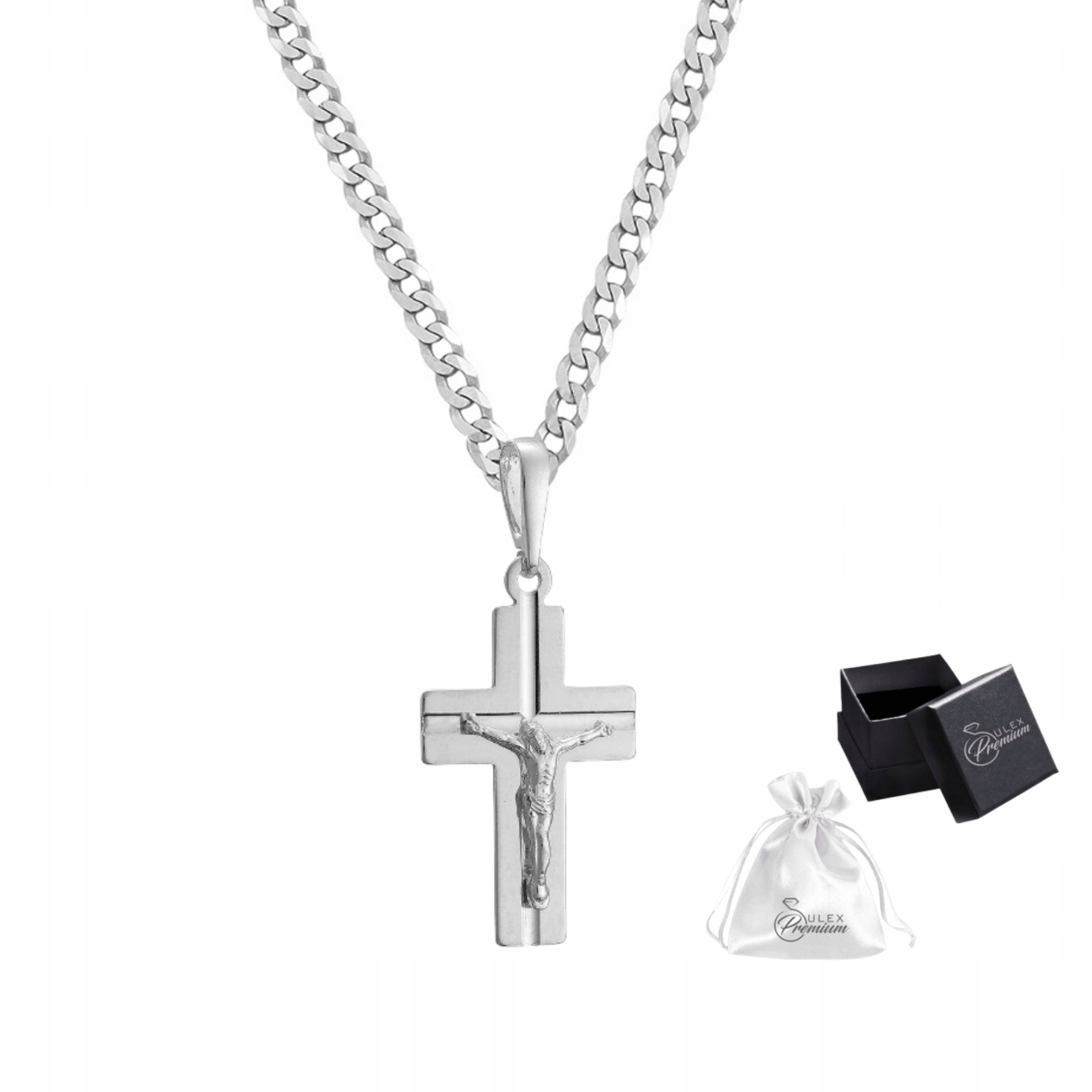 Náhrdelník Stříbrný křížek Řetízek Splétaný pancíř ryzost 925 Kříž 60 cm