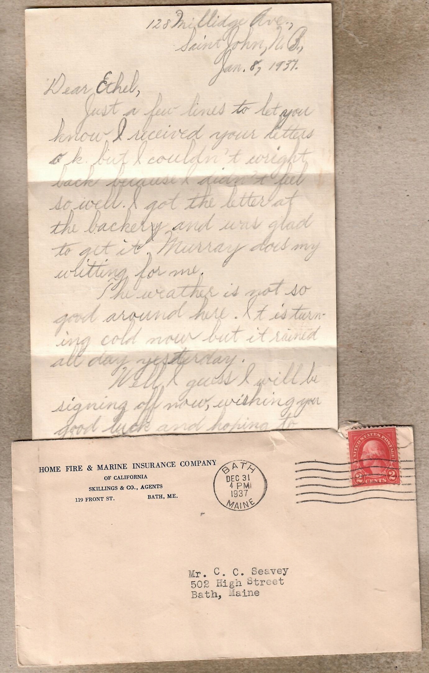 США, 1937 год, конверт с письмом.