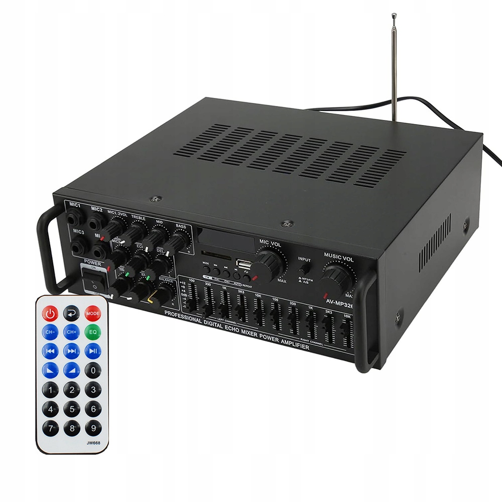 Zesilovač Hifi Fm Bluetooth Eq Dvojitý Kanál S Dálkovým Ovládáním Sd/usb 12V/220V