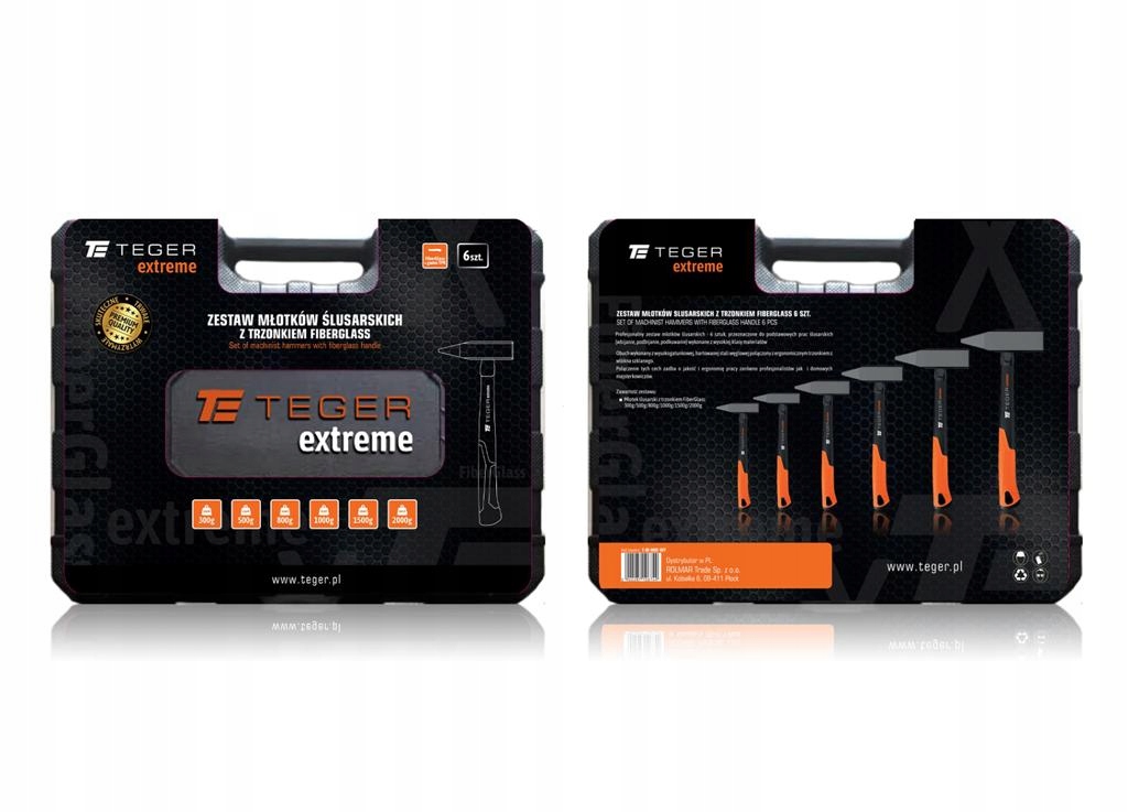 6x MŁOTEK ŚLUSARSKI ZESTAW MŁOTKÓW Młotki trzonek Fiberglass EXTREME TEGER EAN (GTIN) 5902287106749