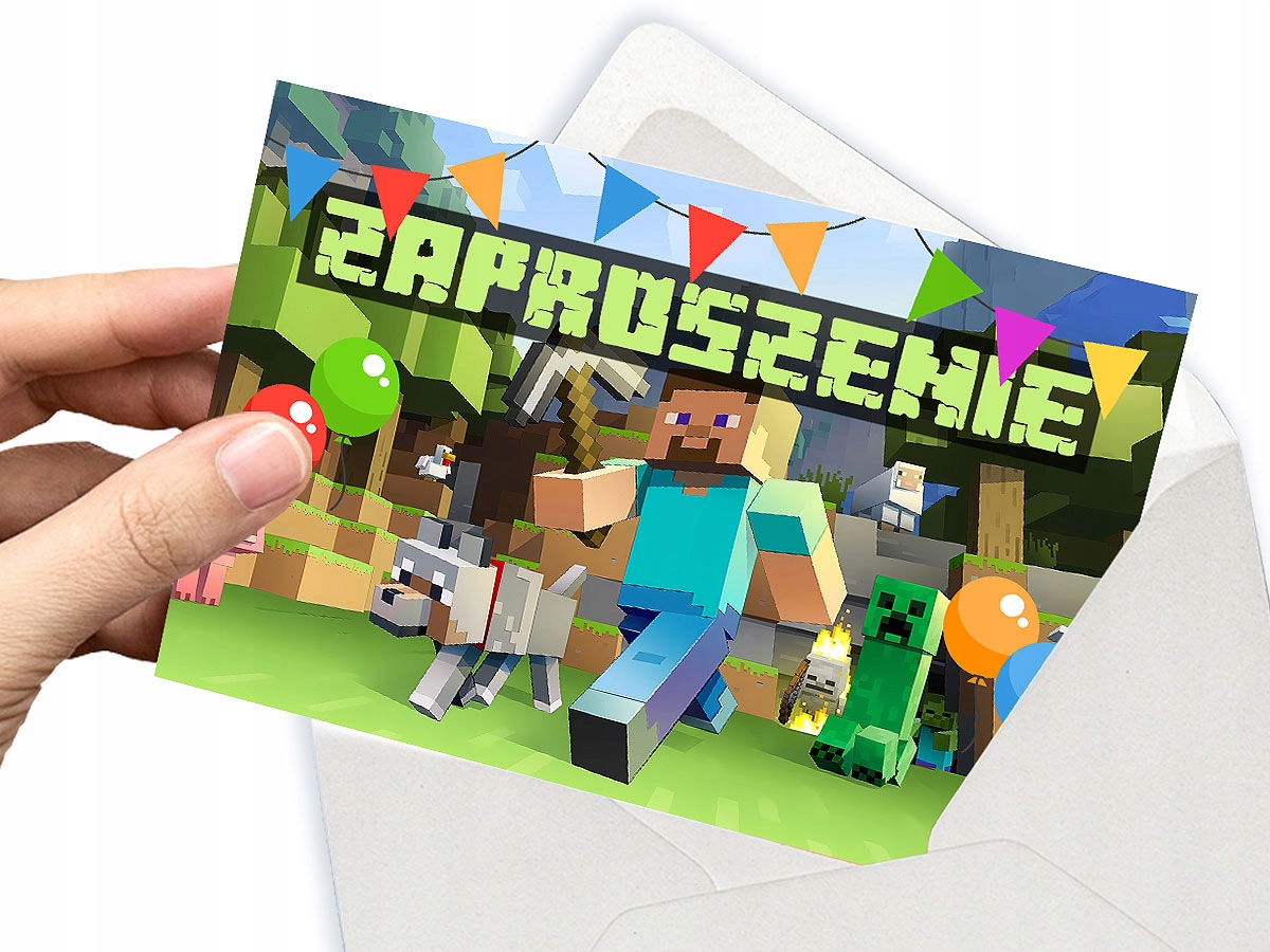 ZAPROSZENIA DLA DZIECI MINECRAFT NA URODZINY DZIECKA + KOPERTY
