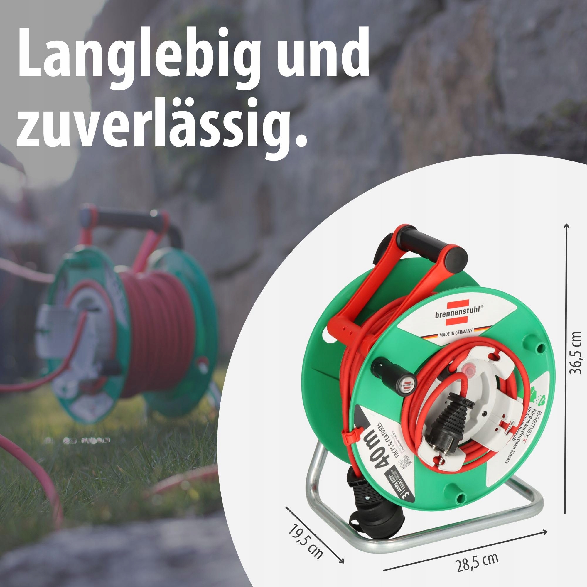 BRENNENSTUHL Bęben Kablowy Ogrodowy IP44 40m Czerwony Do Kosiarki — miniatura 8