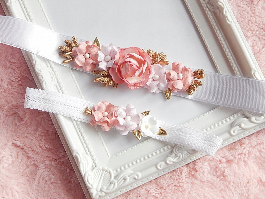 RÓŻANY Zestaw do chrztu OPASKA i PASEK do sukienki Marka Inna marka