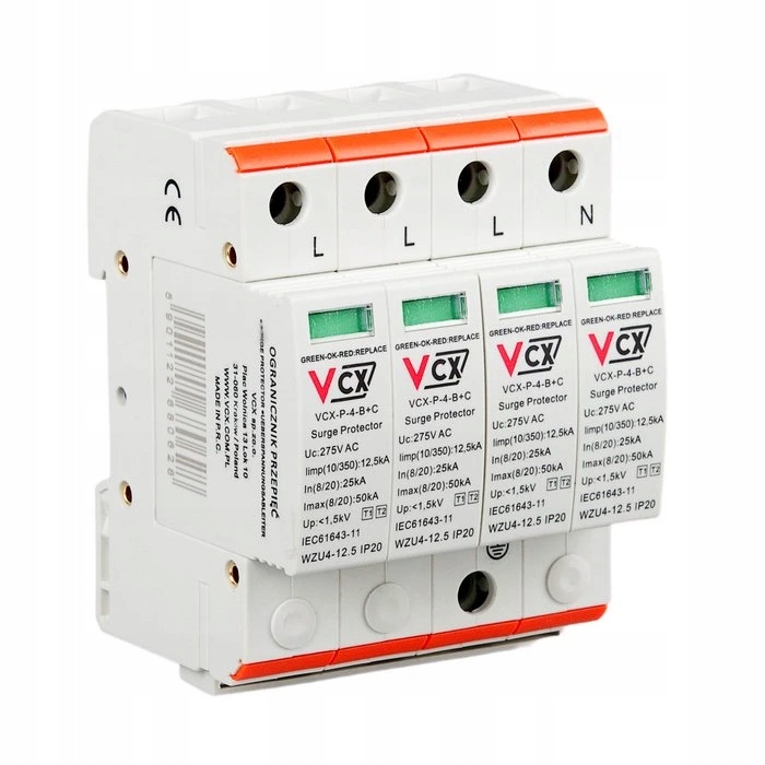 Přep. ochrana VCX P-4-B+C Ac třída T1T2 (b+c) 4P 12.5kA s jiskřištěm