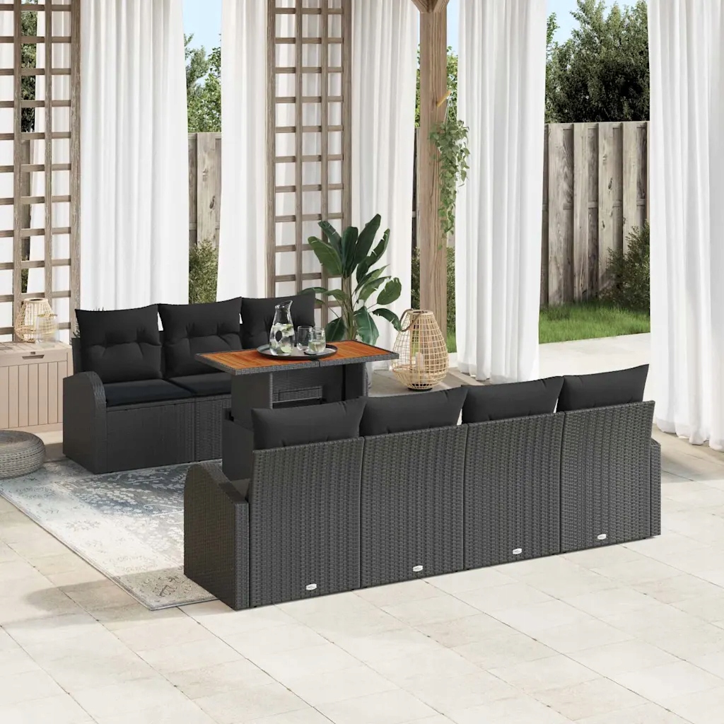 vidaXL Sada zahradních pohovek s úložištěm 8 pcs Černá Poly ratan
