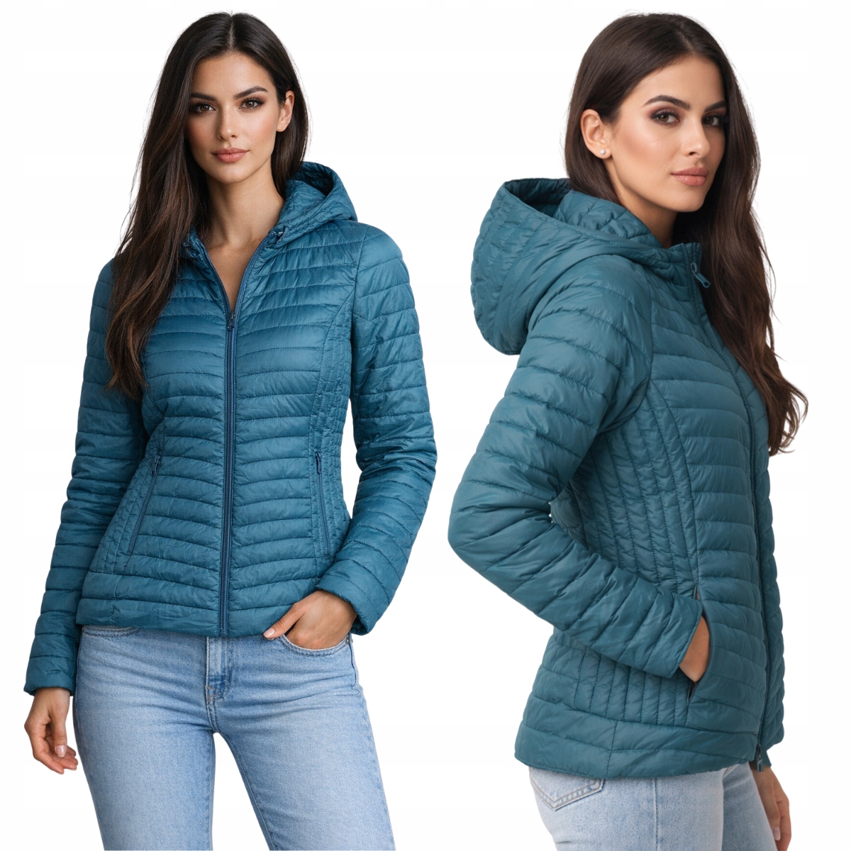 Kurtka Damska Kolor Niebieski Pikowana Z Odpinanym Kapturem M