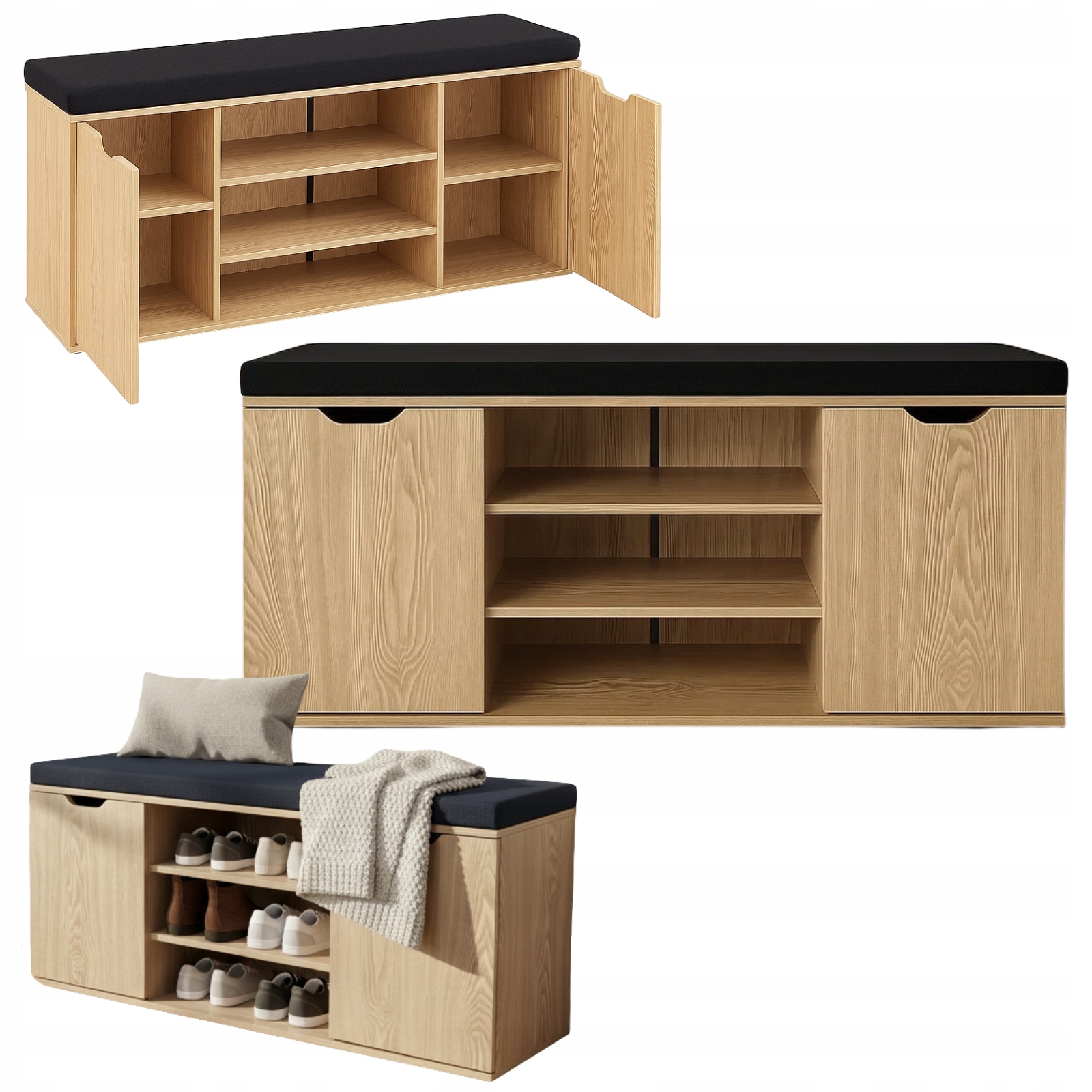 Botník hnedý so sedákom Porta, 103 x 30 x 46 cm