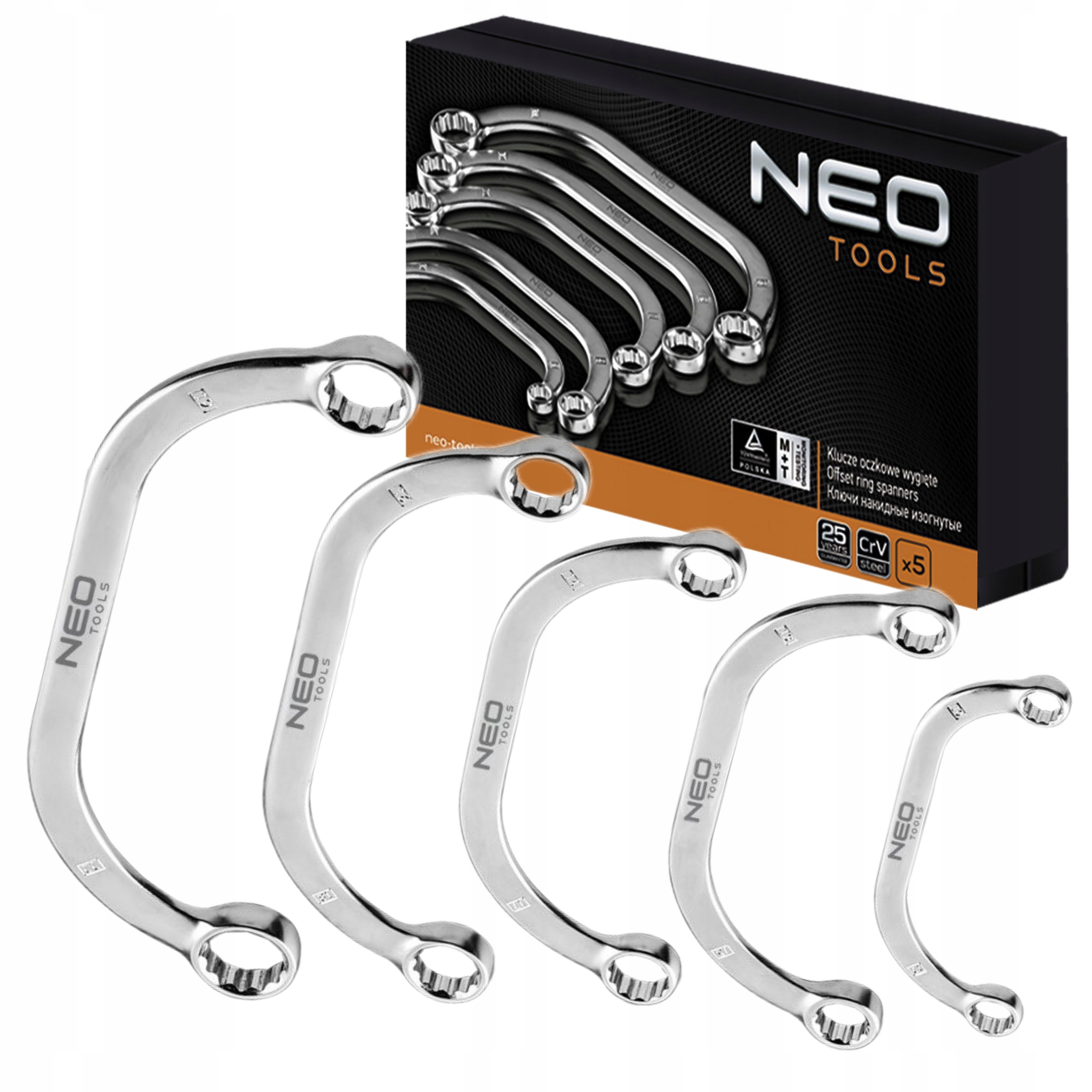 Neo Sada Komplet Kľúčov Očkové Kľúče Ohnuté Obojstranné 5 Kusov 09-176