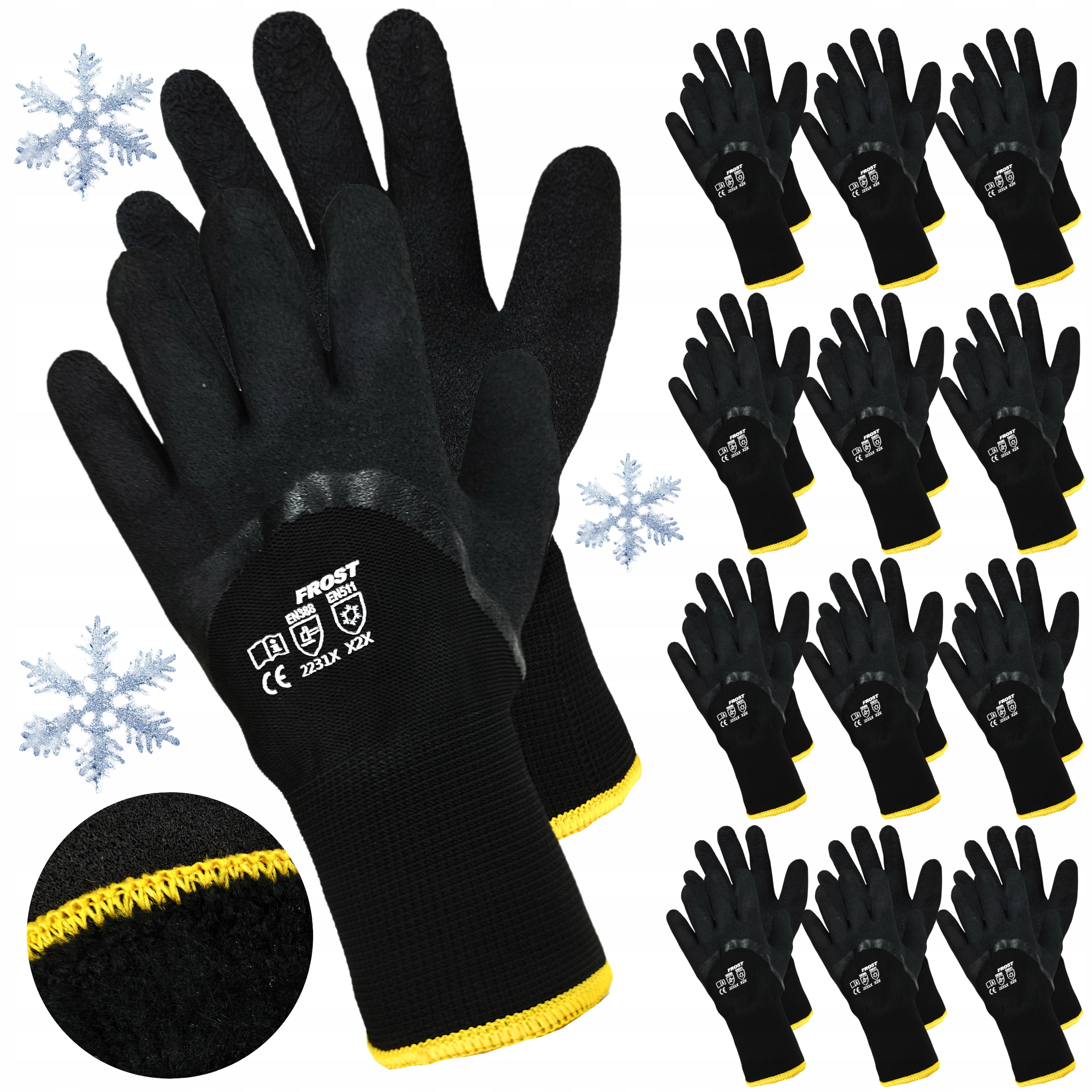 Pracovní rukavice Zateplené Zimní Teplé ochranné rukavice Pěna 12 párů