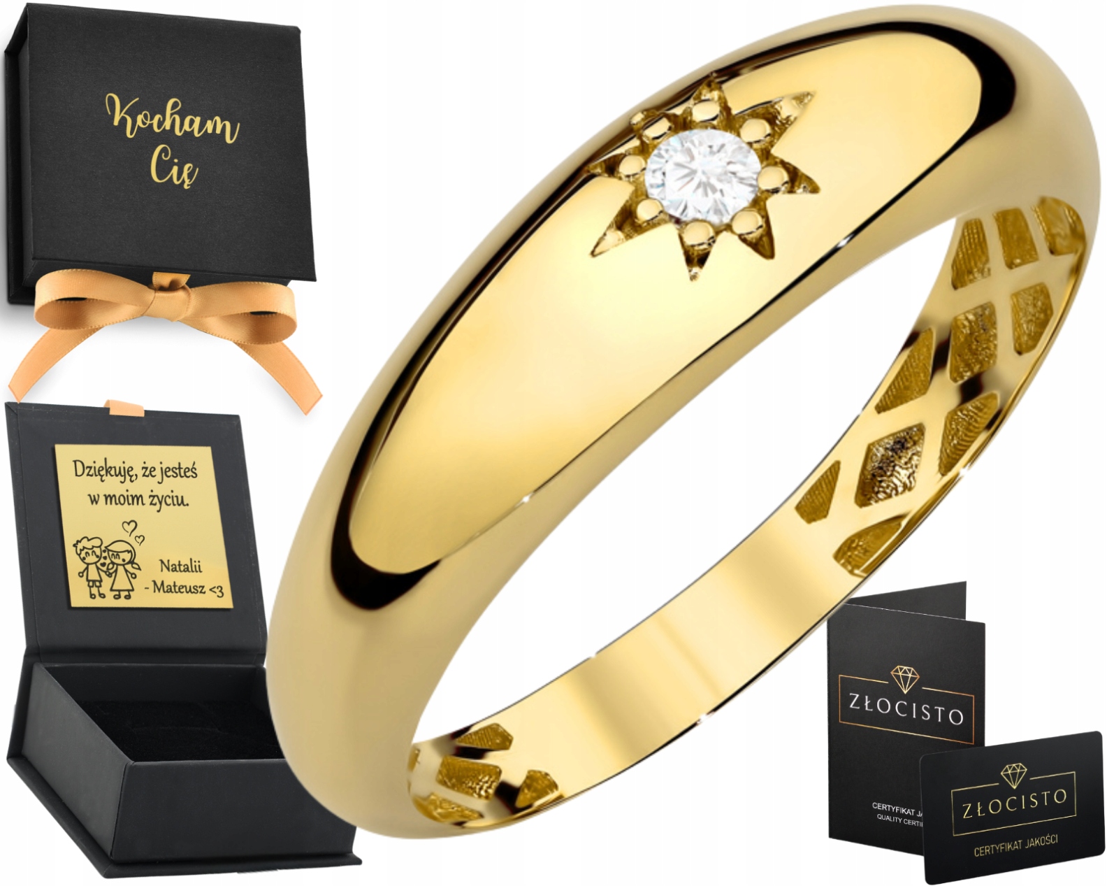 Zlatý Prstýnek s hvězdou severu S Gravírováním Certifikát Ryzost 585