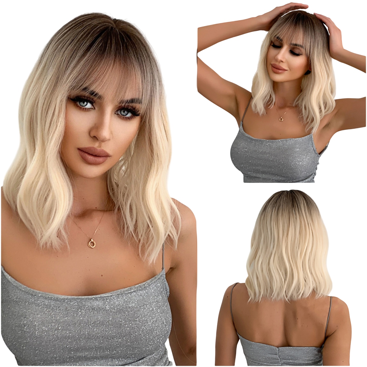 Peruka jasny Blond Ombre fale włosy Jak naturalne