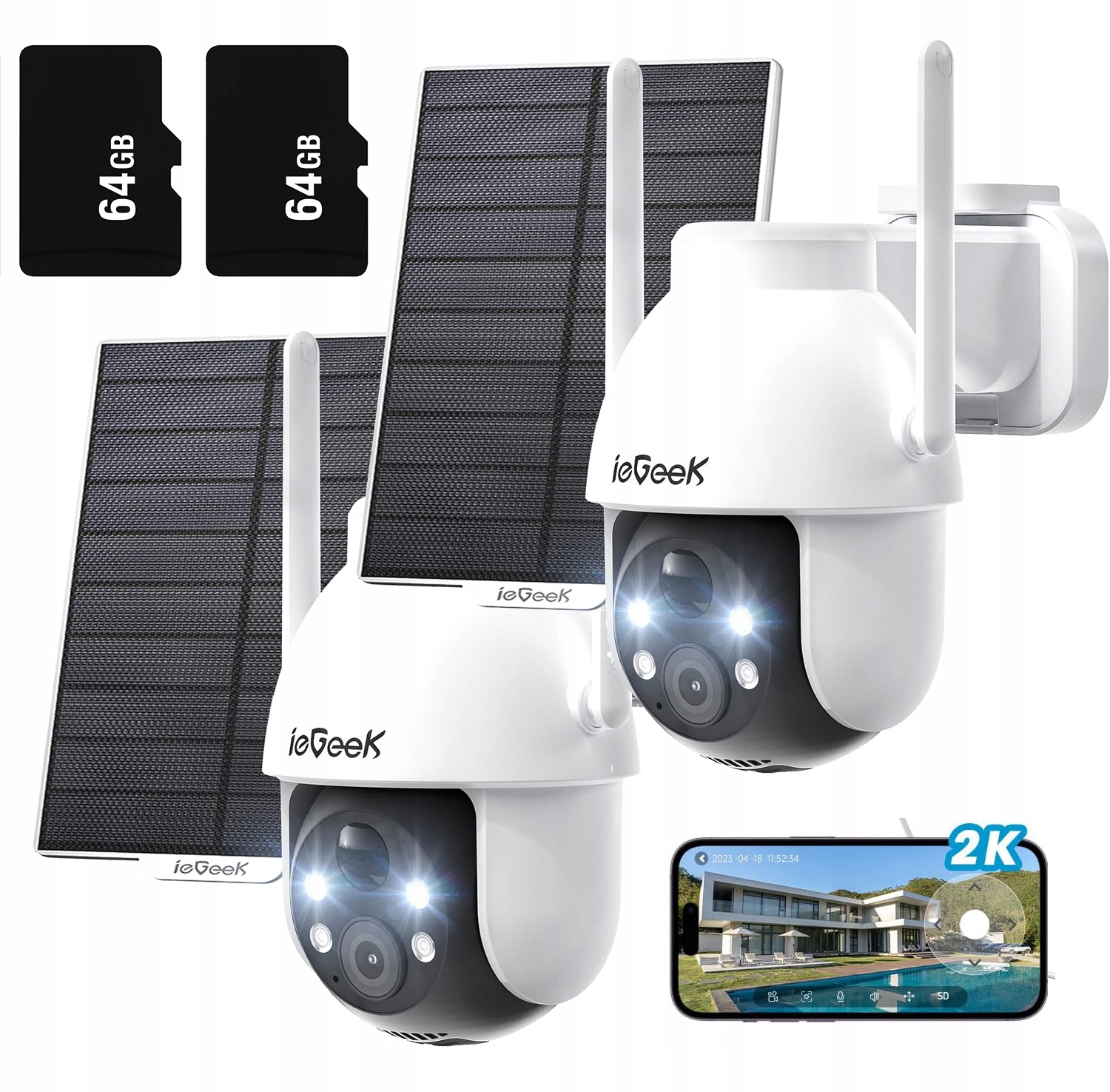 2KS Solární Wifi Kamera 2K Smart Venkovní Otočná Ip Bezdrátová 64GB