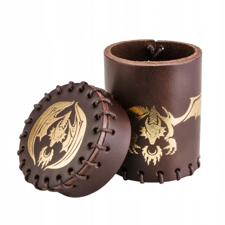Q-workshop Flying Dragon Brown and Golden Leather Dice Cup