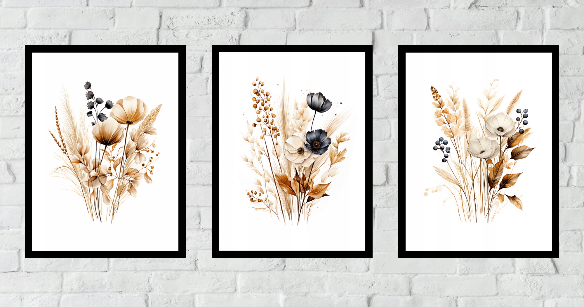 30x40 ZESTAW OBRAZY W RAMIE PLAKATY RAMKA KWIATY BOHO NATURA ART Marka inna