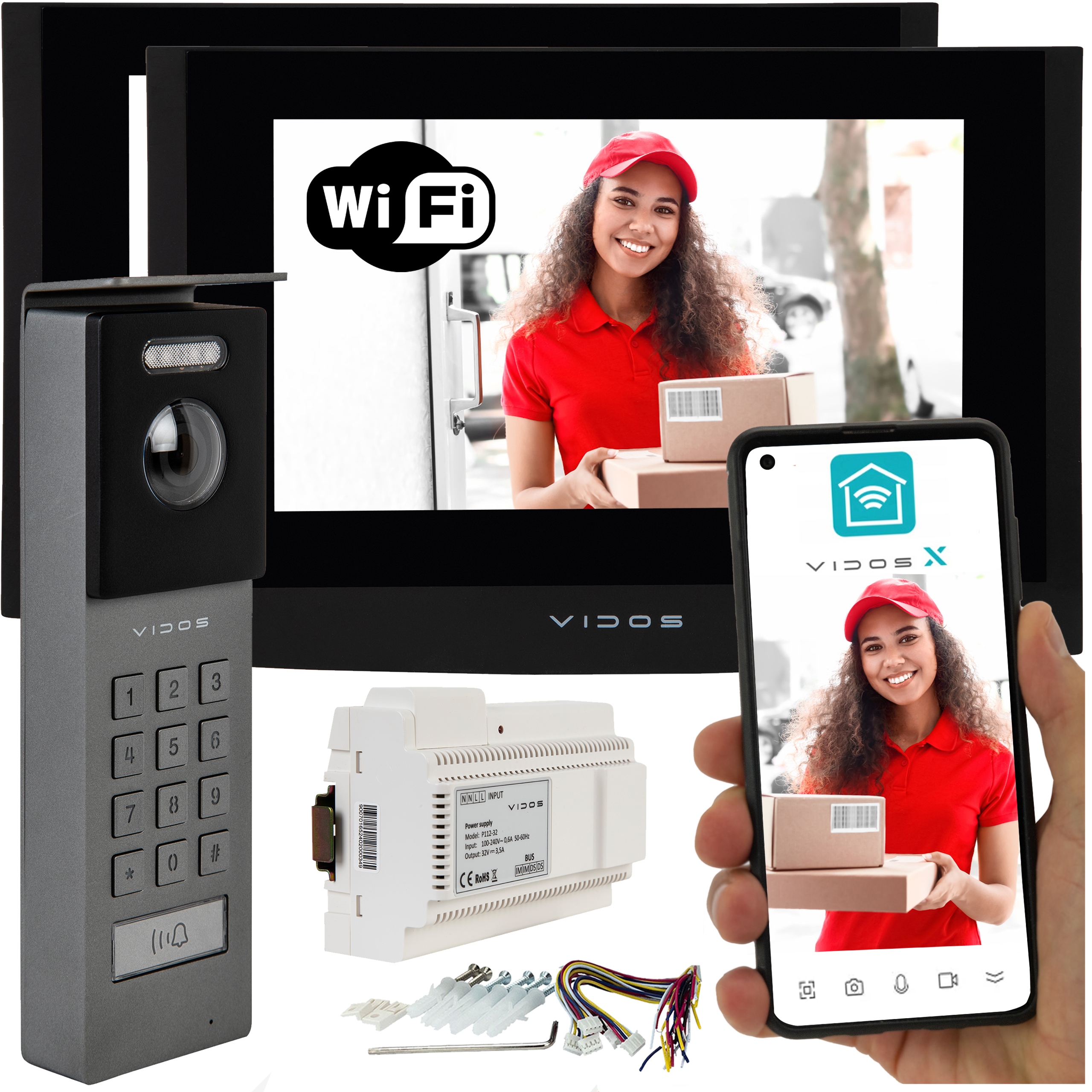 Wideodomofon 2IP 2 żyłowy Vidos z dwoma monitorami M200B-X stacja S202