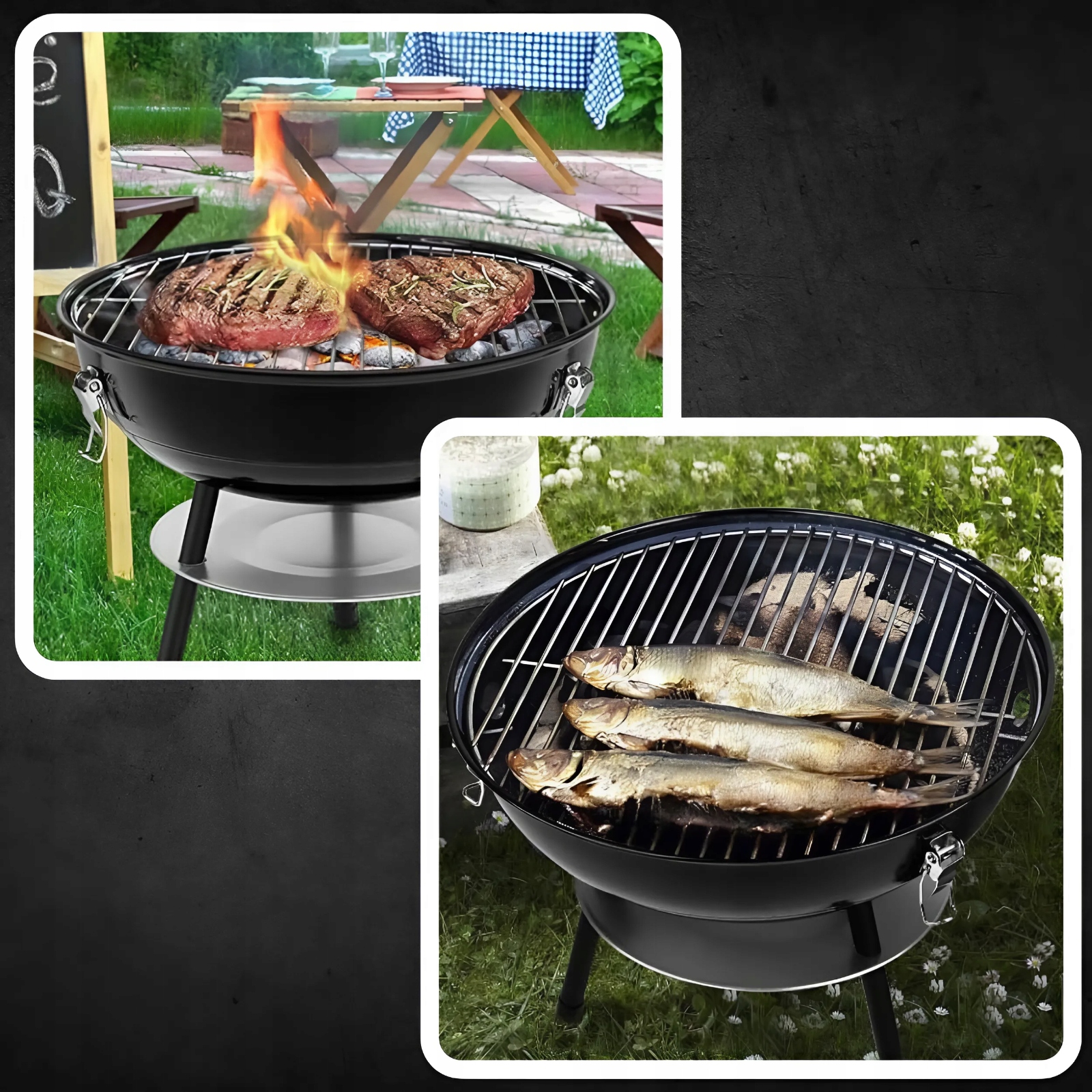 GRILL OGRODOWY WĘGLOWY STOJĄCY NA WĘGIEL 48cm NA KÓŁKACH PRZENOŚNY DO OGROD Głębokość grilla 37 cm