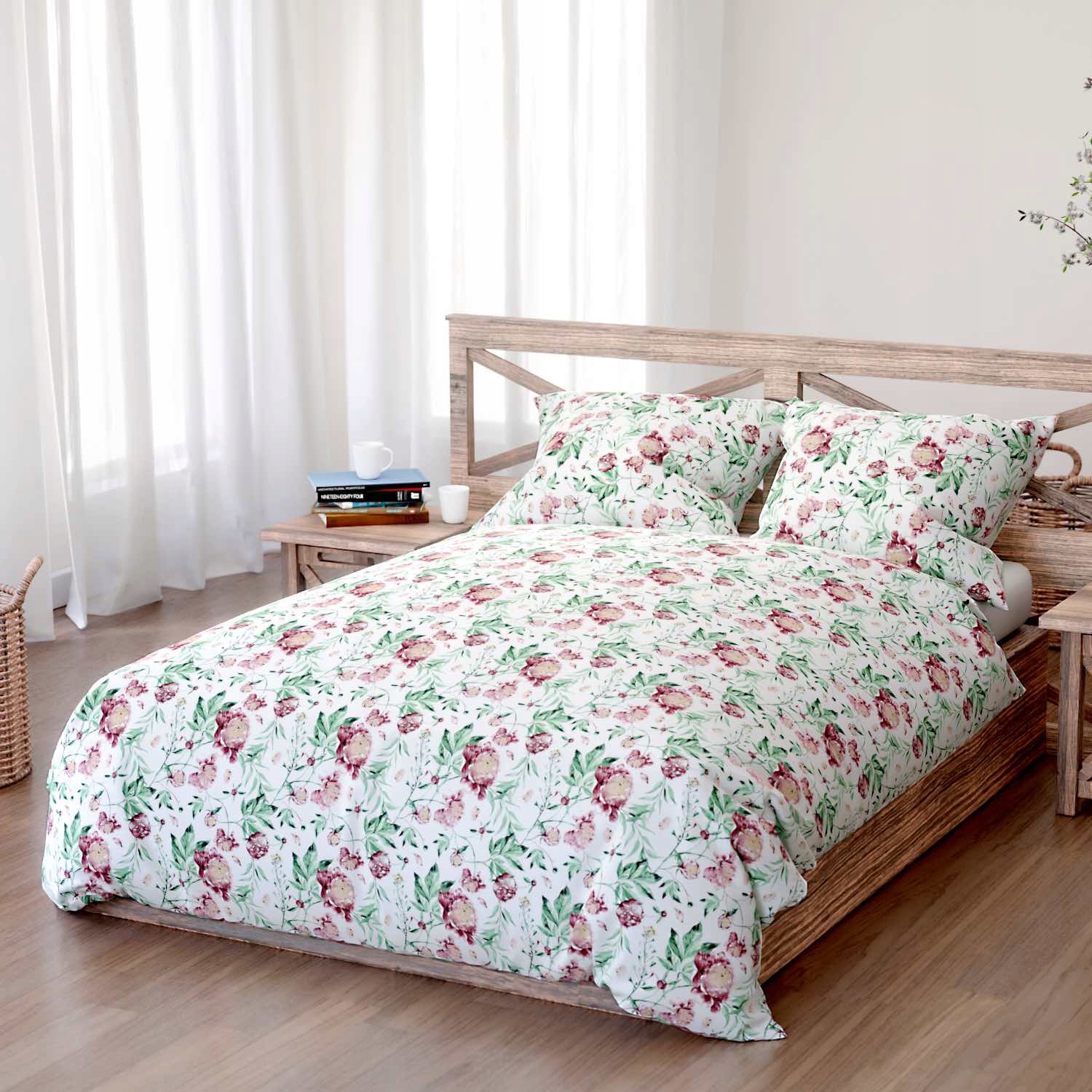 Bavlněné Povlečení Peony Light 200x220 bílé růžové pivoňky