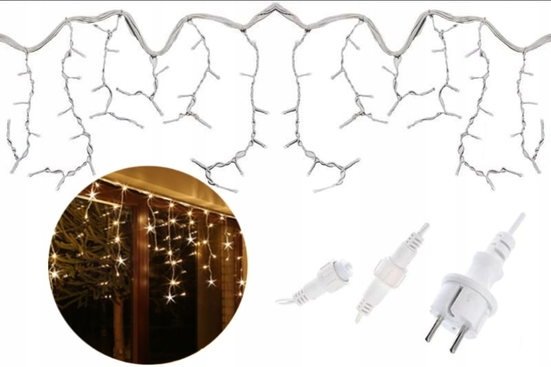 Venkovní Vánoční Lampy 300 Led 14,5 M Rampouchů, Teplá Bílá Barva