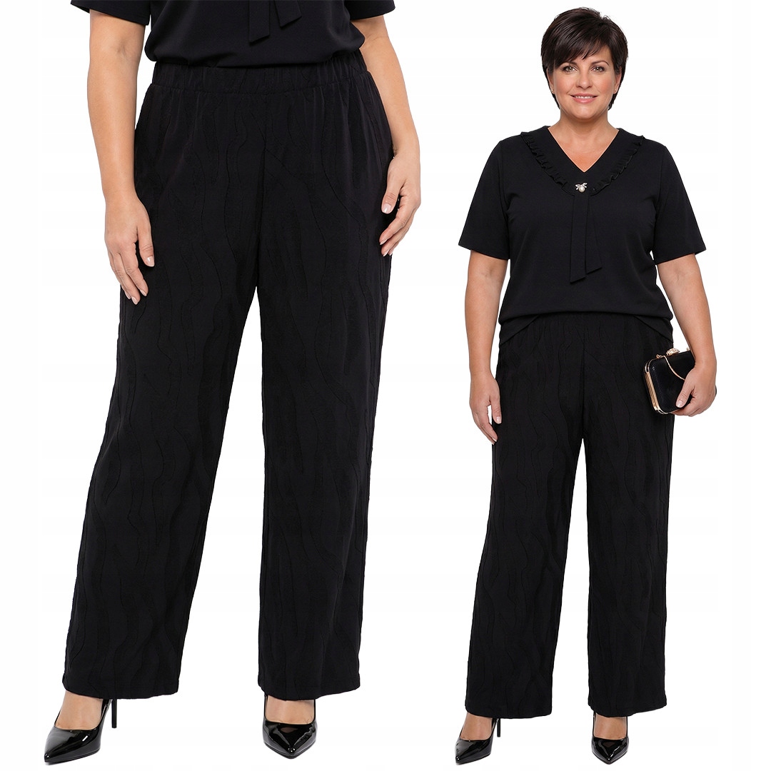 Czarne spodnie subtelny wzór plus size rozmiar 64