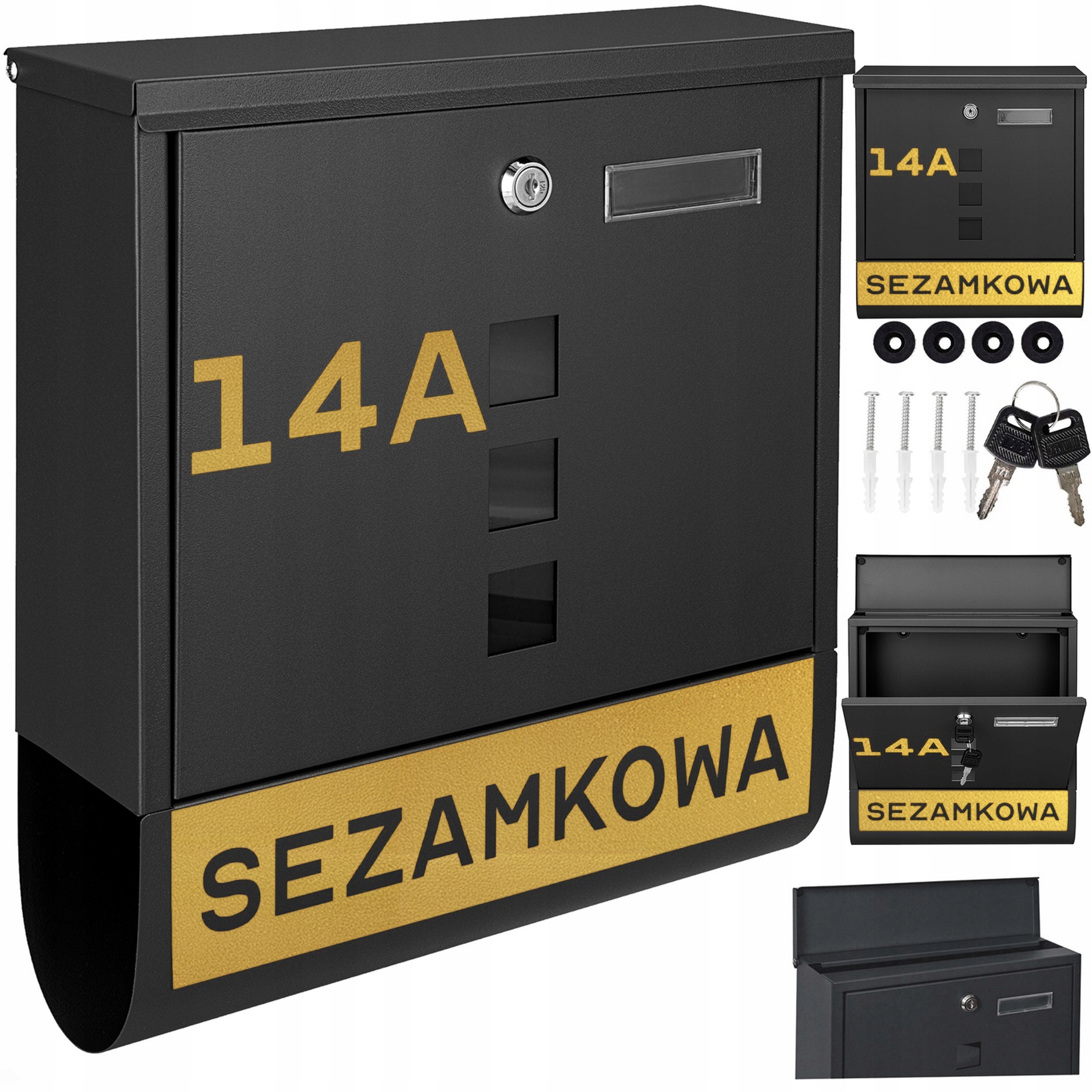 Černá Poštovní Schránka Na Poštu Se Zlatým Vzorem