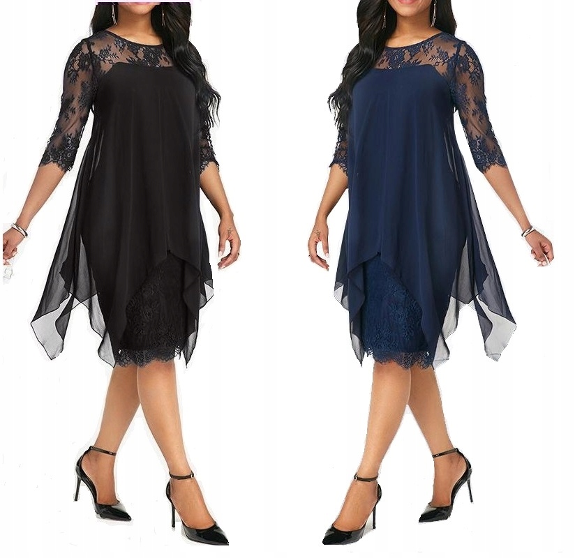 

Linia Plus Size Asymetrica szyfon koronka slim