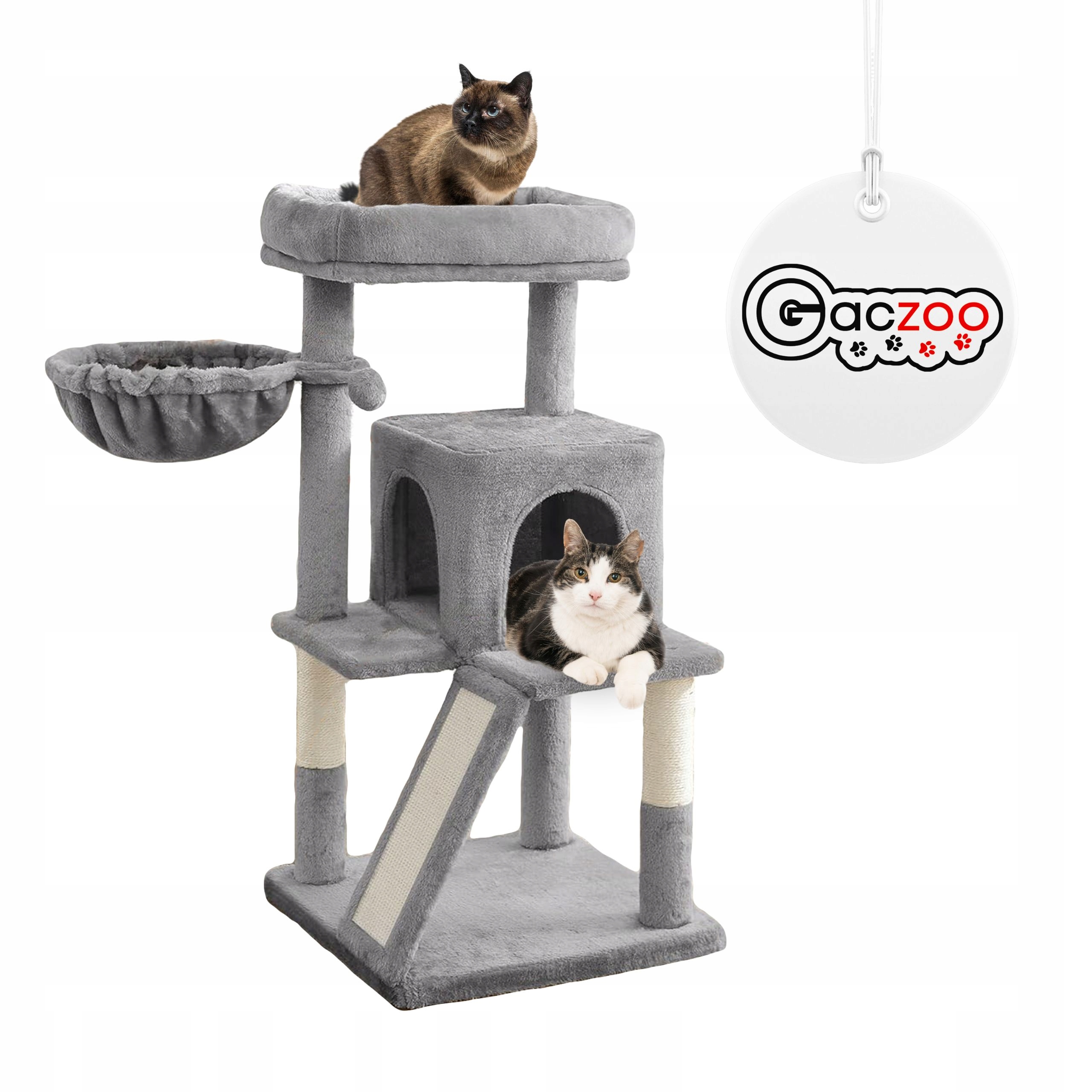 Gaczoo Škrabadlo pro kočky domeček pelíšek 50 x 50 x 96 cm světle šedý