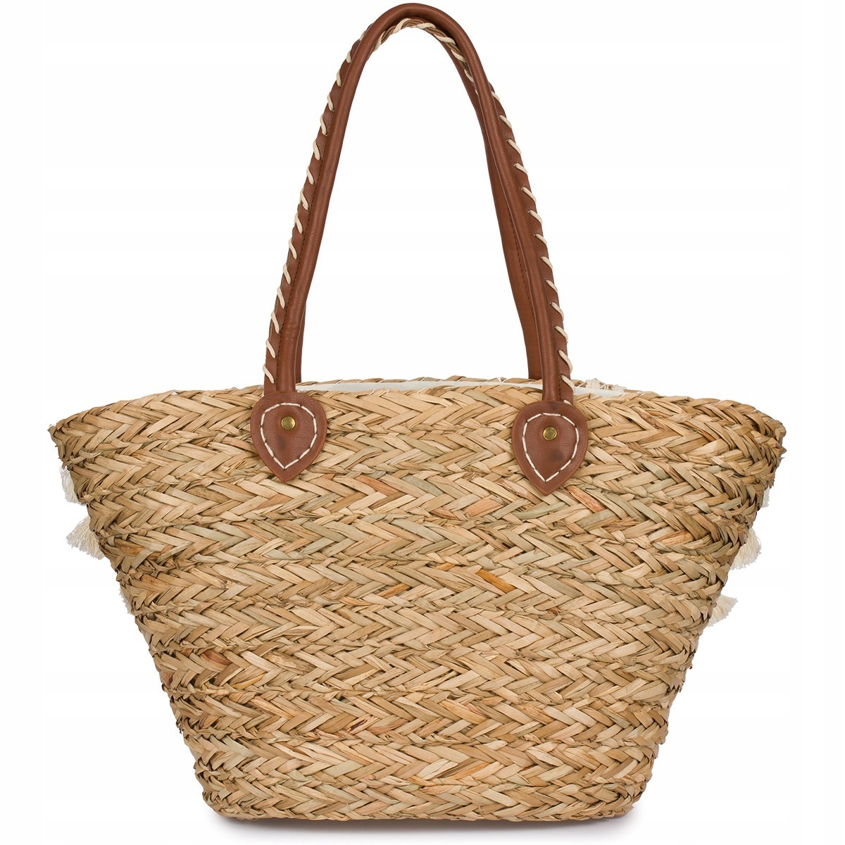 Beżowy duży kosz Torba damska na lato boho koszyk słomiany Kolor beżowy